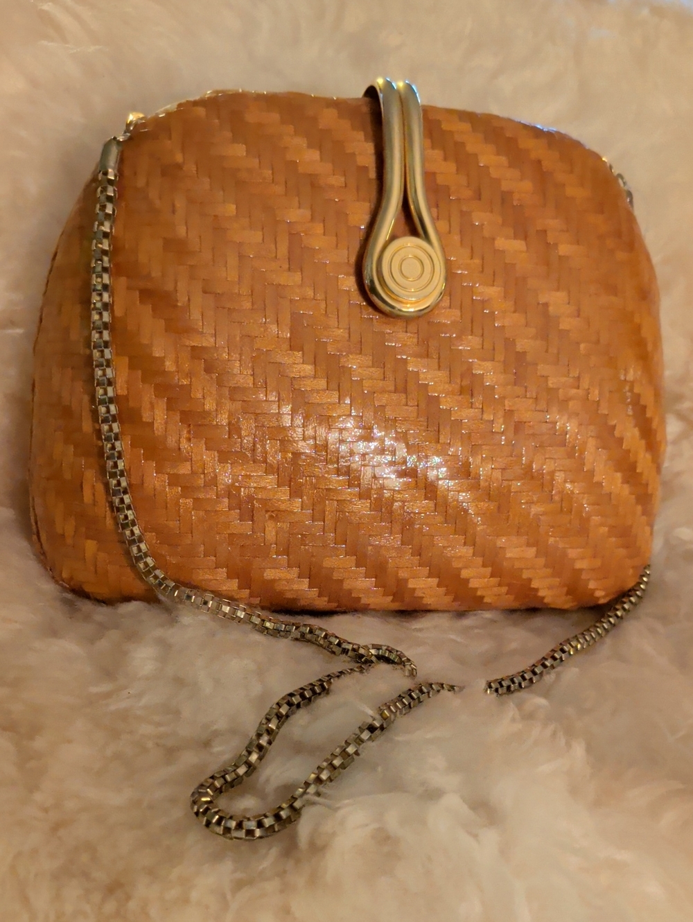 RODO VIntage Woven Tan Crossbody Bag with Gold Accent